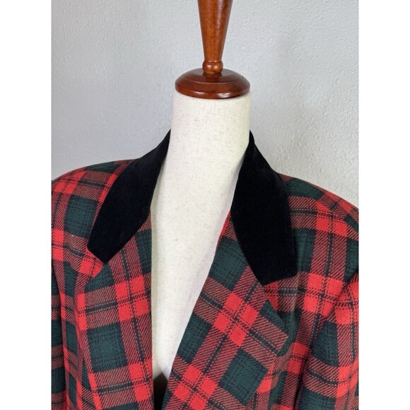 Sag Harbor Blazer Womens 16 Jacket Green Red Tartan Plaid Holidays Academia Wool - Picture 3 of 12